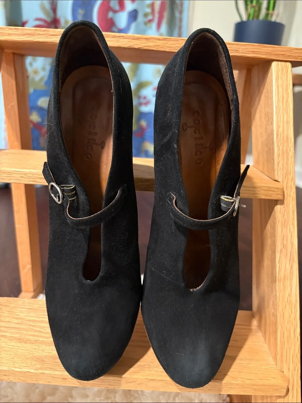 COCLICO Black Suede Mary Jane Heels